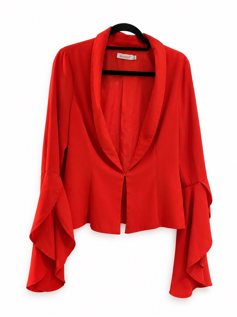 Bold Red Comfort Blazer Women's S Bell Sleeve Open Front Collarless Professional